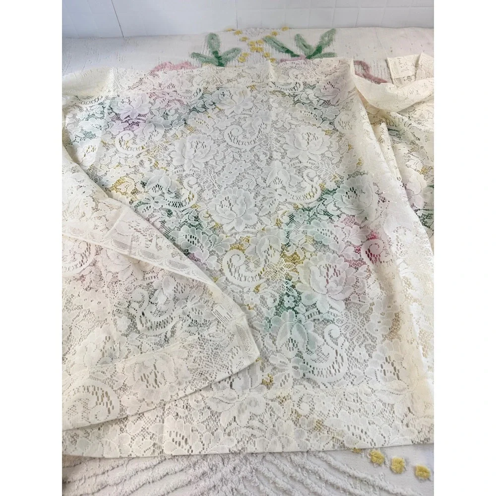 Vintage Elizabeth Gray Lyla Tailored Lace Curtains 60x30 Ecru 3 Panels NOS